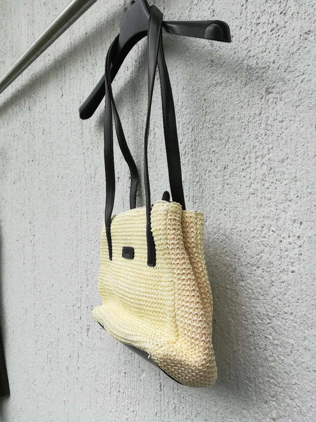 Pequeño bolso bandolera de 2 asas con doble compartimento tipo trenzado, amarillo, paja, nuevo – photo 2